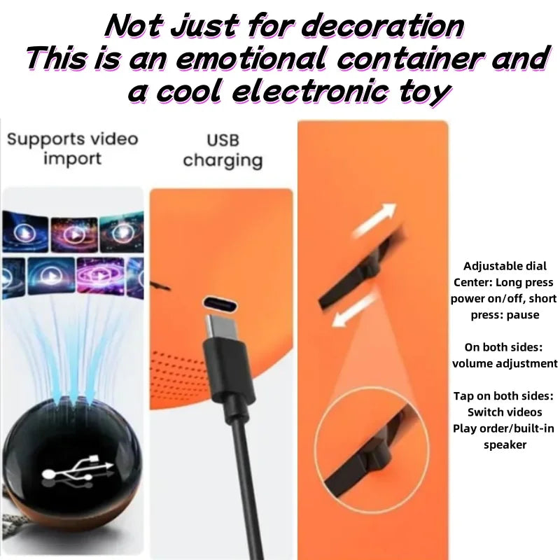 Customizable Video Glass Ball DIY Art Glass Ball Lamp - Spherical Pixel Display, Detachable Video and Sound Game Screen