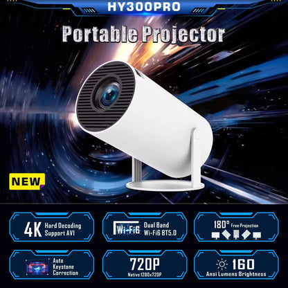 HY300 Projector Dual Wifi Smart Android 11 Mini Portable Pocket LCD Projector Hy300 4K Home Theater Projetor